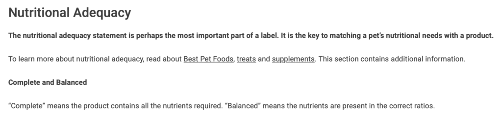 AAFCO complete and balanced meaning in pet nutrition